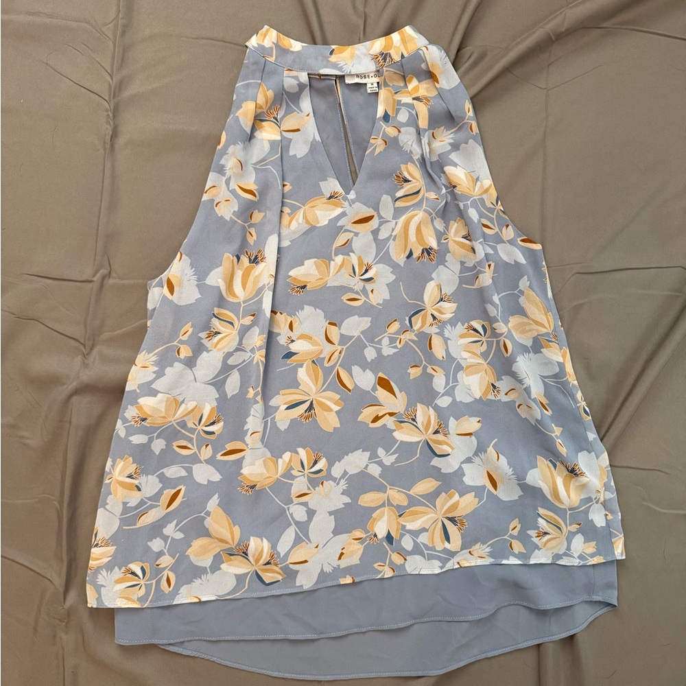 Rose & Olive Blue and Cream Floral A Line Blouse
